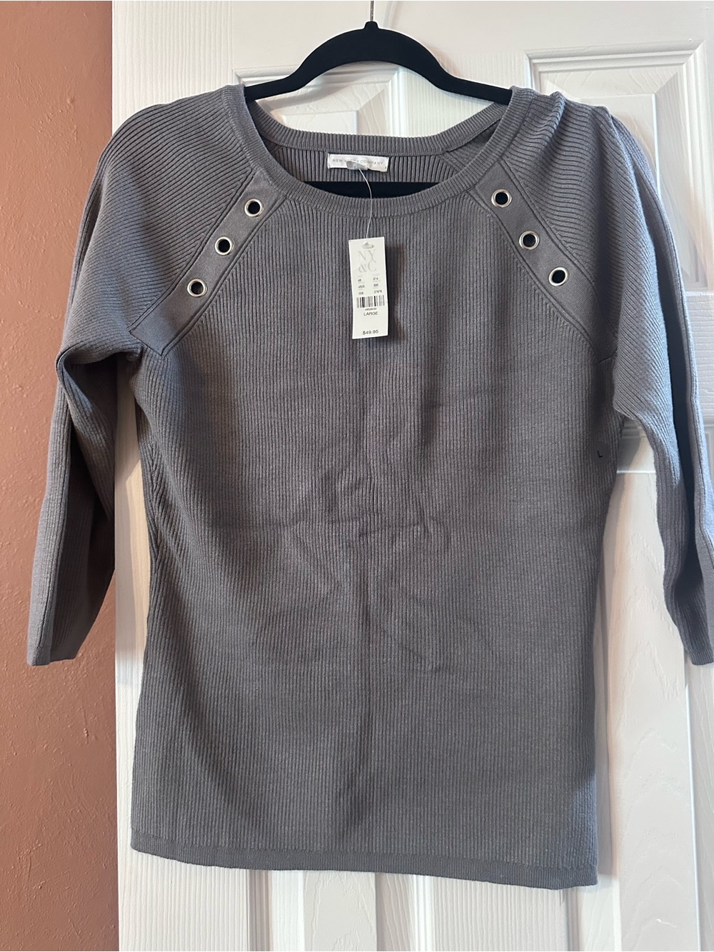 Gray Ribbed Eyelet-Detail Sweater from New York and Company new tag size large